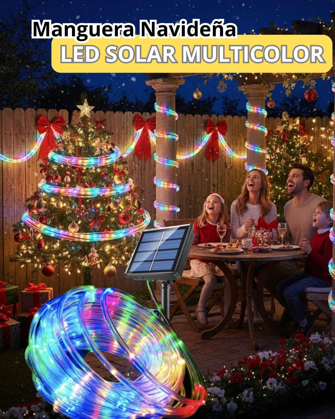 💡Manguera Navideña LED SOLAR MULTICOLOR🎊ilumina tú Hogar esta Navidad🎊